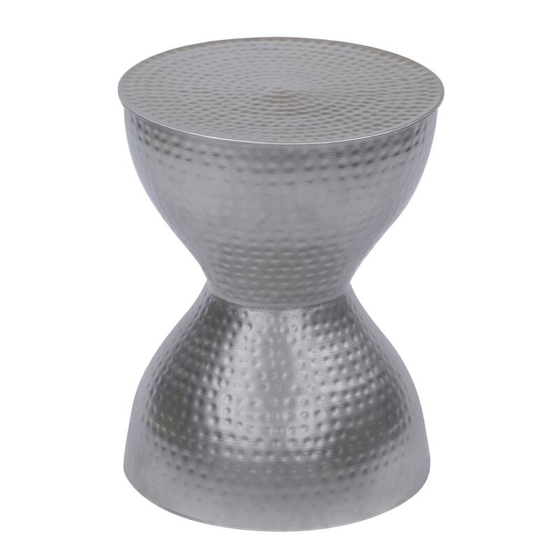 Industrial Style Hammered Texture Iron Stool with Hourglass Shaped Body, Silver