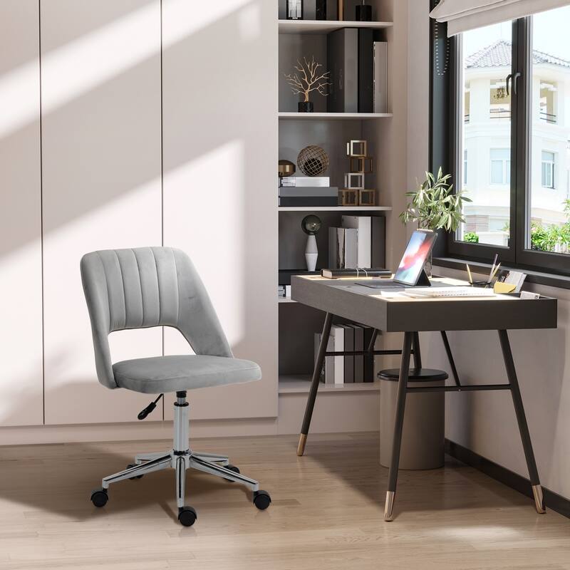 Modern Velvet Swivel Armless Desk Chair with Hollow Back Design