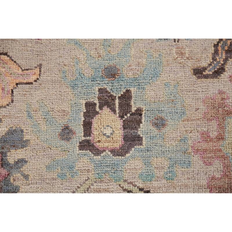 Hand Knotted Oriental 100% Wool Carpet Transitional Floral Beige & Ivories Oushak Runner Rug - 13' 8'' X 2' 7''