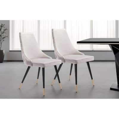 HomeRoots Set of Two Tufted Gray And Black Upholstered Velvet Windsor Back Dining Side Chairs