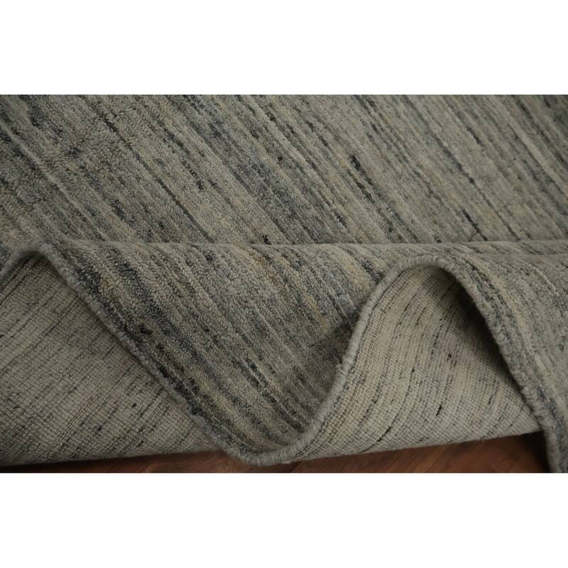 Hand Knotted Oriental Silk Carpet Tribal Contemporary Greys & Charcoal Gabbeh Area Rug - 14' 0'' X 9' 11''