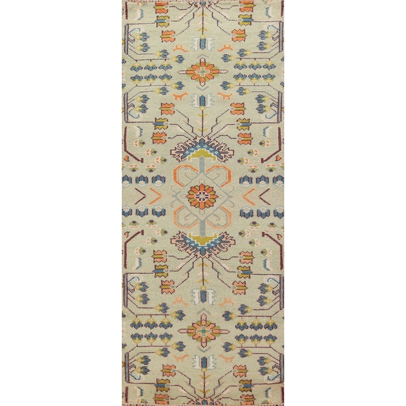 Hand Knotted Oriental 100% Wool Carpet Transitional Tribal Green Oushak Runner Rug - 8' 2'' X 2' 7''