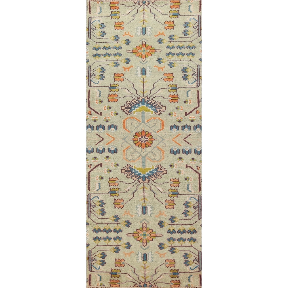Hand Knotted Oriental 100% Wool Carpet Transitional Tribal Green Oushak Runner Rug - 8' 2'' X 2' 7''