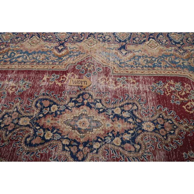 Distressed Geometric Kerman Persian Vintage Rug Handmade Wool Carpet - 6'6" x 9'10"