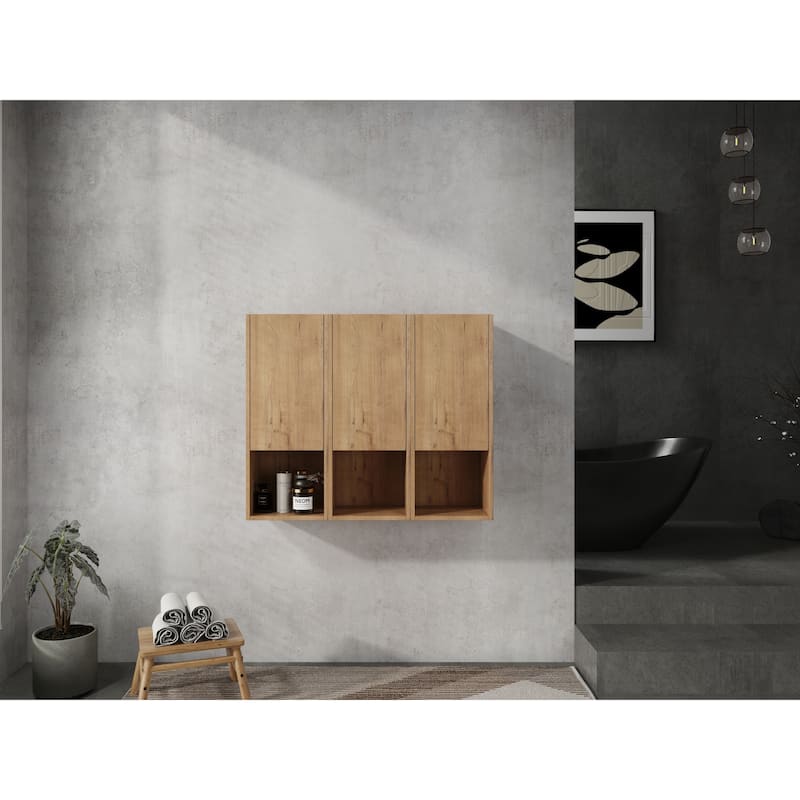 Wall Mounted Bathroom Side Cabinet with Reversible Door, Floating Storage Cabinet with Open Shelves