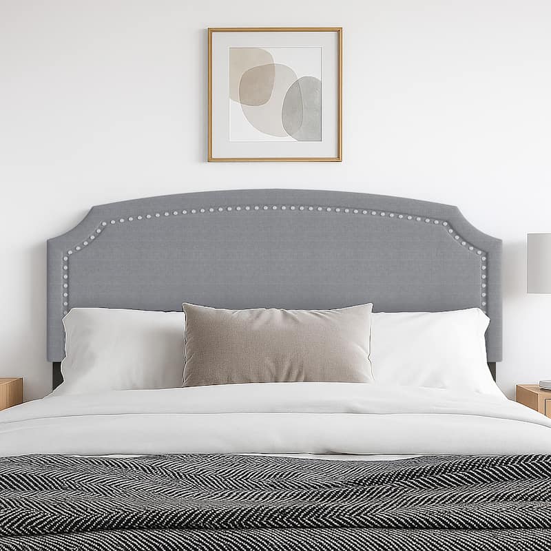 Cora Upholstered Clipped-corner Headboard w/ Nailhead Trim - Grey - Full