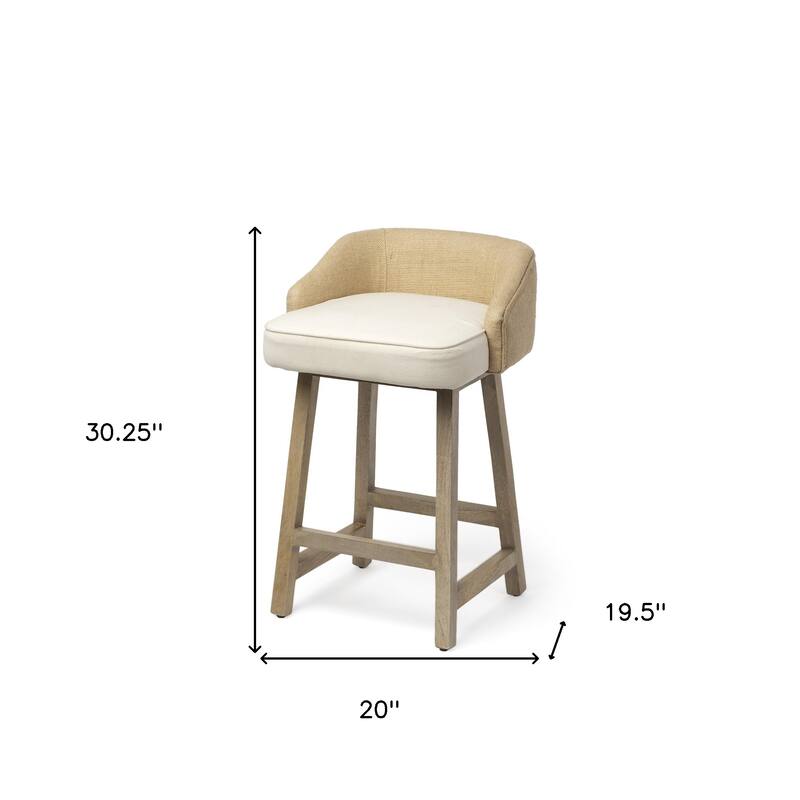 HomeRoots 24" Beige and Natural Solid Wood Fabric And Jute Low Back Counter Height Bar Chair