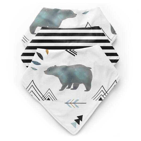 slide 2 of 6, Bear Mountain Collection Fabric Bandana Baby Bibs (3 Pack Set) - Slate Blue and Black Watercolor Woodland Forest Animal