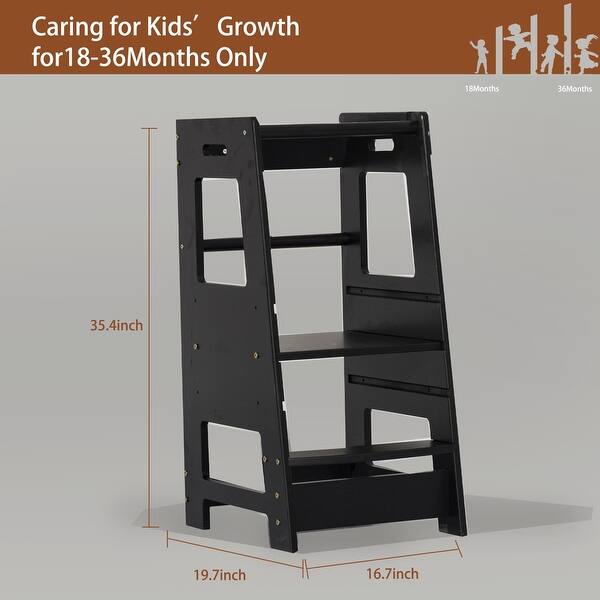 dimension image slide 0 of 2, Toddler Standing Tower Kitchen Step Stool for Kid's Adjustable Height - 16.7" * 15.7" * 35.43"