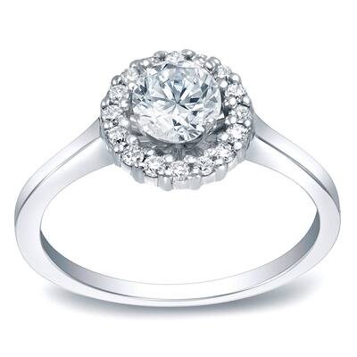 Auriya 14k Gold Round Halo Moissanite Engagement Ring 9/10ctw