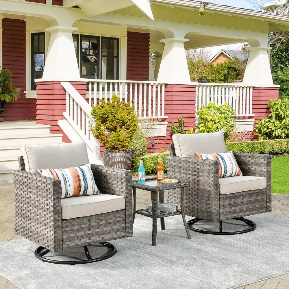 HOOOWOOO 3-piece Patio Rattan Outdoor Furniture Swivel Chair Set