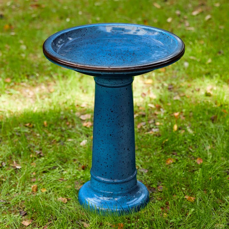 Glitzhome 21.5"H Faux Ceramic Weather-resistant Tall Pedestal Birdbath