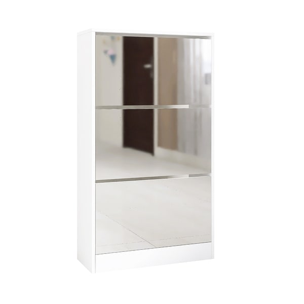 Narrow Shoe Storage Cabinet with Mirror Wood Slim Shoe Rack 3