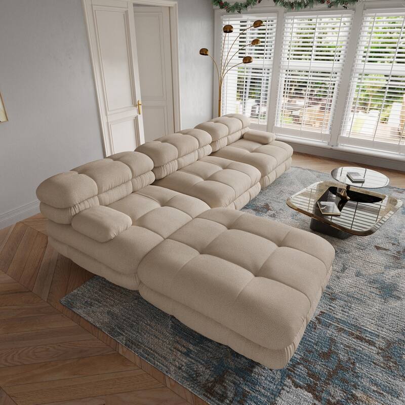 L-Shaped Modular Sectional Couch, Double Layer Deep 3-Seat Couches with Chaise Ottoman