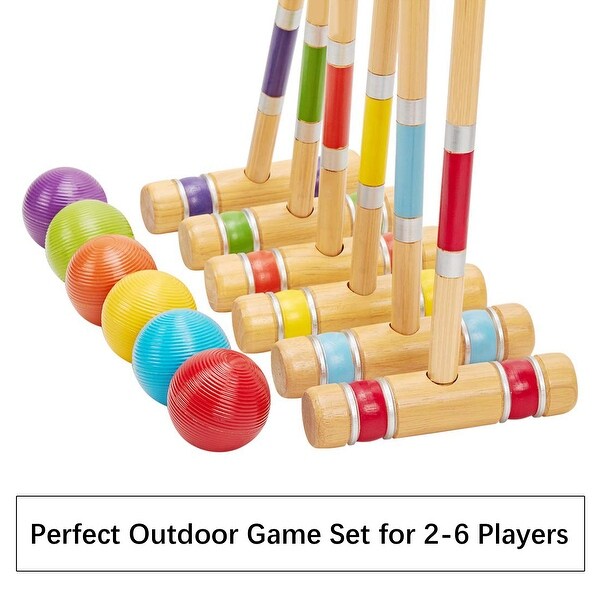 Six Player Croquet Set with Premium Rubber Wooden Mallets