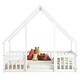preview thumbnail 9 of 8, Full Size Wood House-Shaped Floor Bed with Guardrails - White