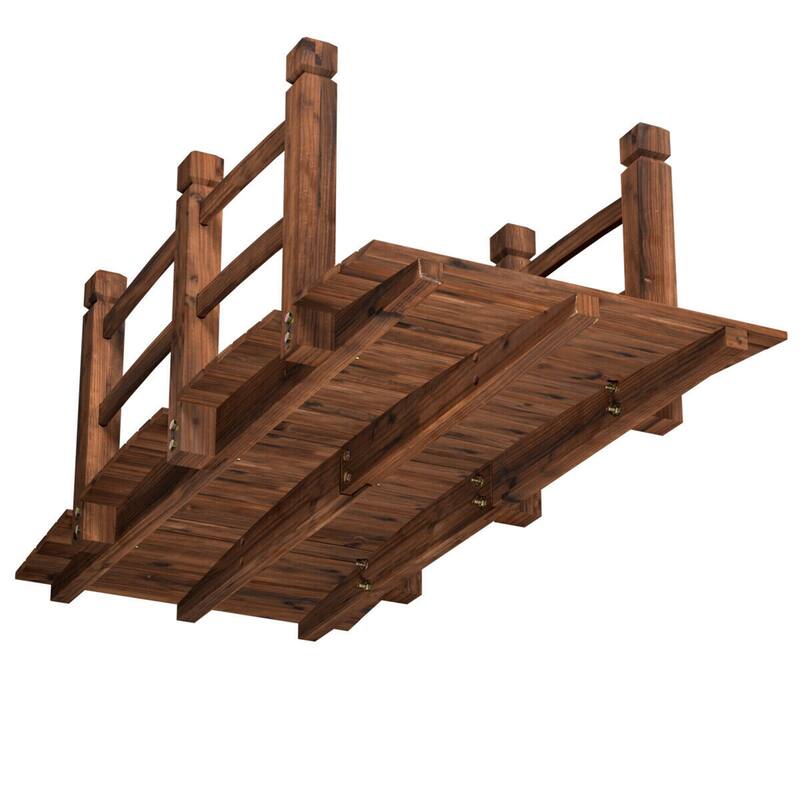Gymax 5Ft Garden Wooden Bridge Decoration Backyard Pond w/ Safety