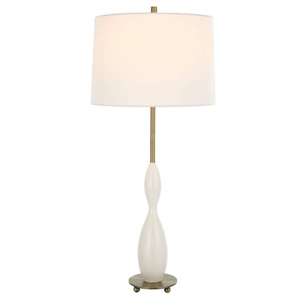 slide 2 of 7, Uttermost Annora Glossy White Table Lamp - 34"H,   Shade 10"H x 15"Dia