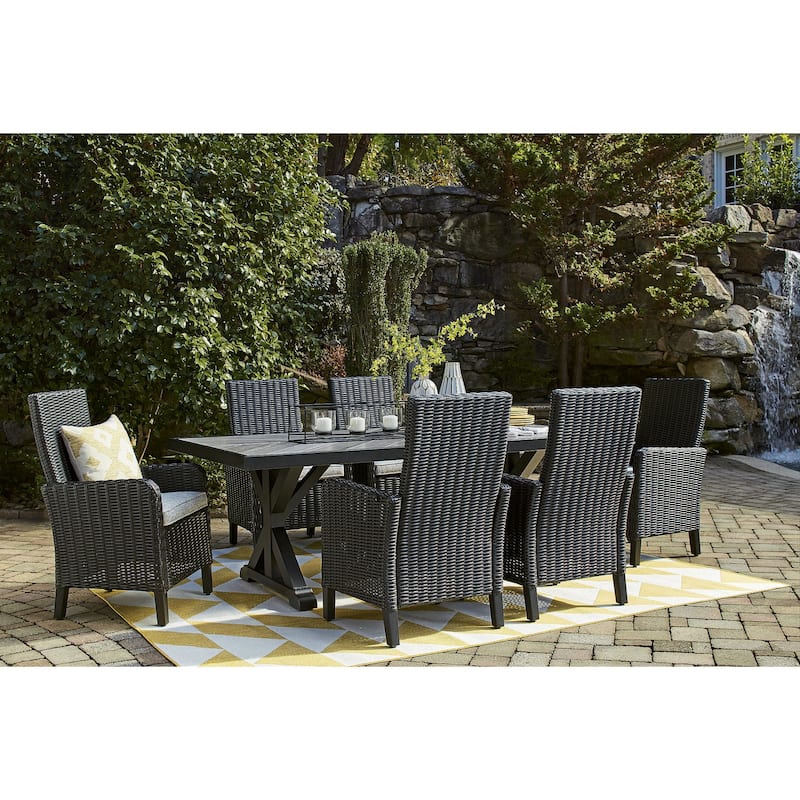 Signature Design by Ashley Beachcroft Black/Light Gray 7-Piece Outdoor Dining Package - 84.25" W x 42.25" D x 29.25" H