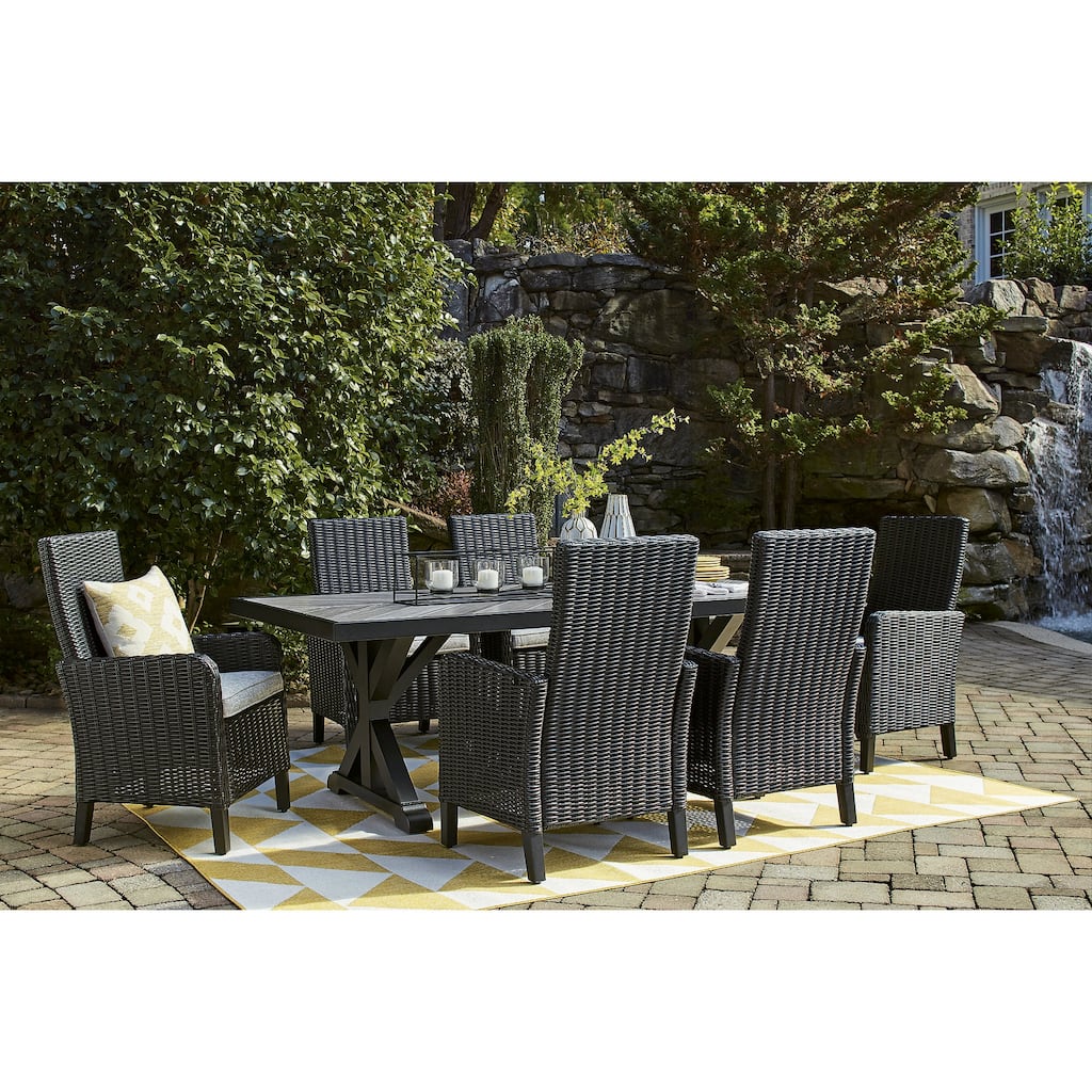 Signature Design by Ashley Beachcroft Black/Light Gray 7-Piece Outdoor Dining Package - 84.25" W x 42.25" D x 29.25" H