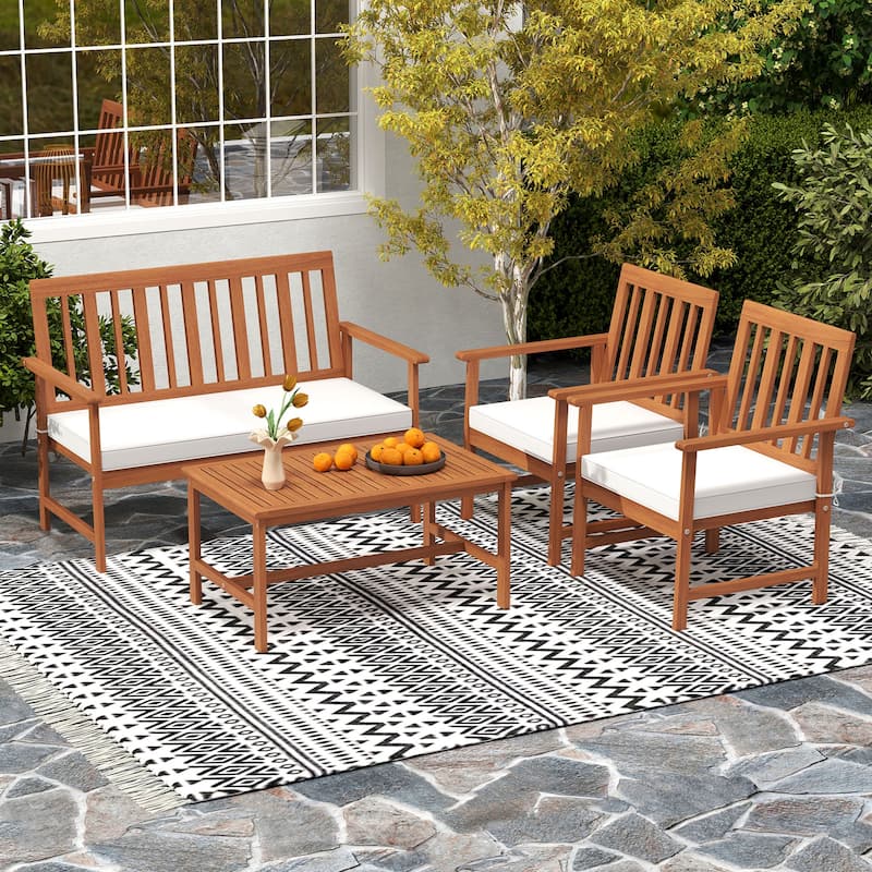Gymax 8-Piece Acacia Wood Patio Conversation Set Outdoor Furniture Set