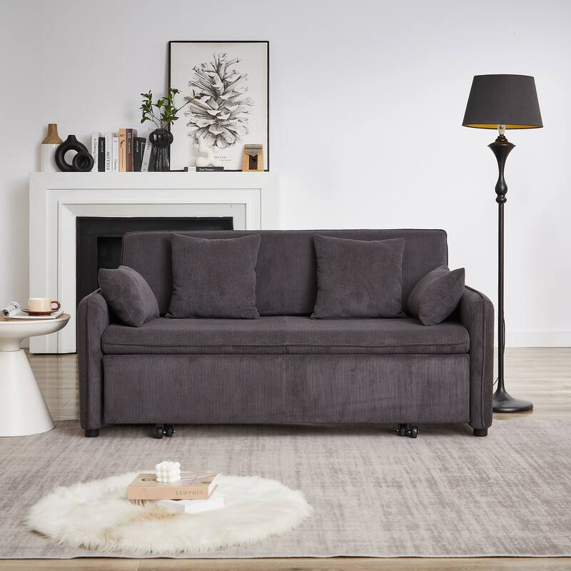66 Inch Sleeper Sofa Bed Adjustable Sleeper With Pullout Bed 4 Pillows And Side Pockets Soft Convertible