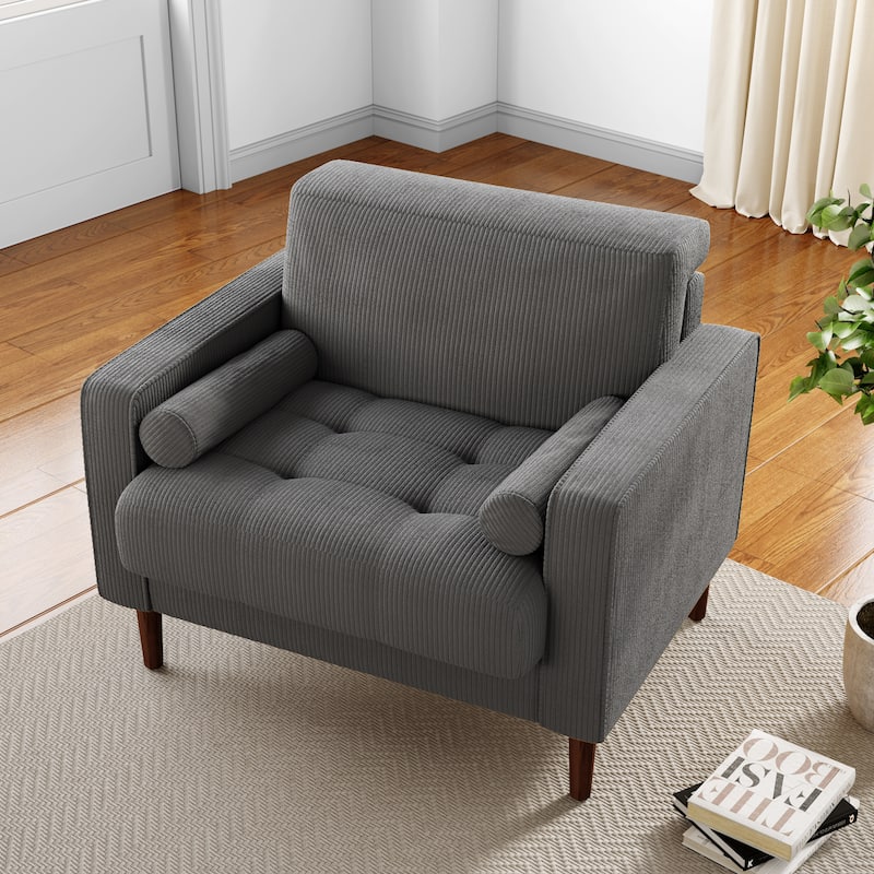 Evalina 34" W Modern Upholstered Corduroy Square Tufted Club Chair