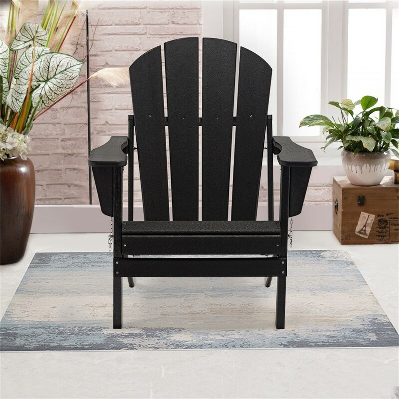 Solid All Weather Folding Hdpe Adirondack Chair,black