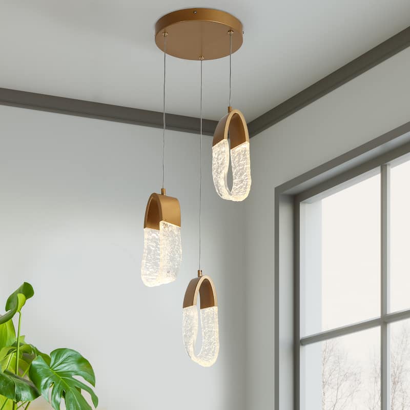 Modern 3-Light LED Gold Chandeliers Island Lights for Dining Room - Dia. 11.6" x H 11"