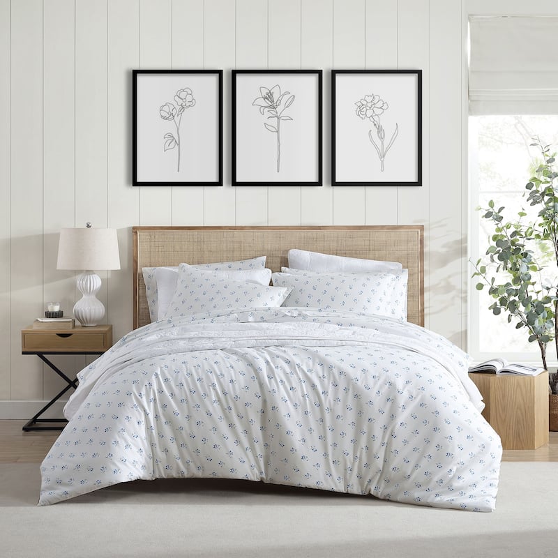 Stone Cottage Sketchy Ditsy Blue Cotton Reversible Duvet Cover Set