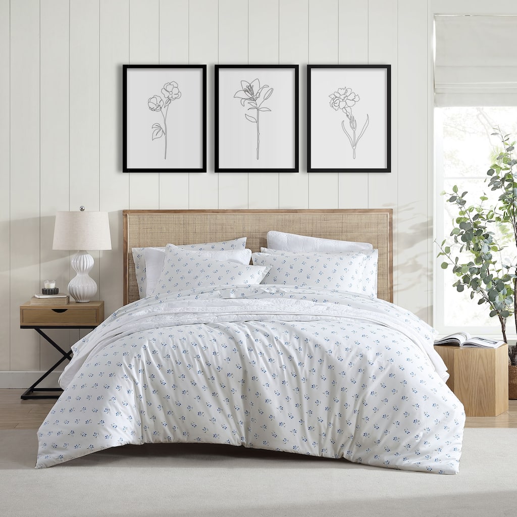 Stone Cottage Sketchy Ditsy Blue Cotton Reversible Duvet Cover Set