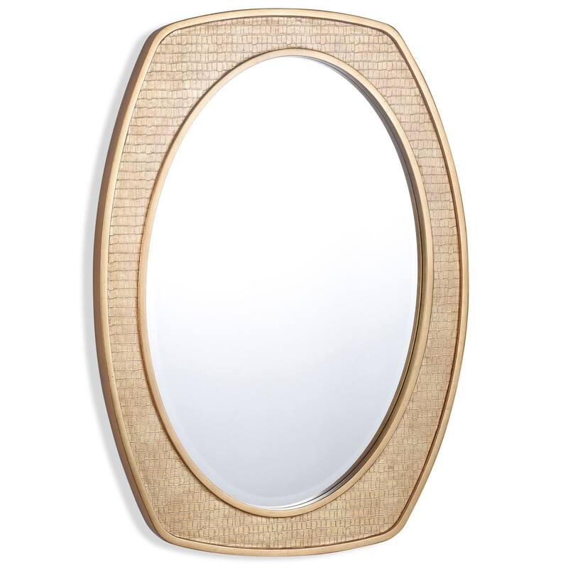 Harp & Finial Reitz - Oval Wall Mirror - Faux Crocodile, Satin Gold Frame Finish - Matte Gold, Clear, Crocodile