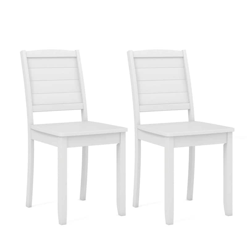 2 PCS Modern Wood Dining Chairs Armless Side Chairs w/Rubber Wood Legs - White