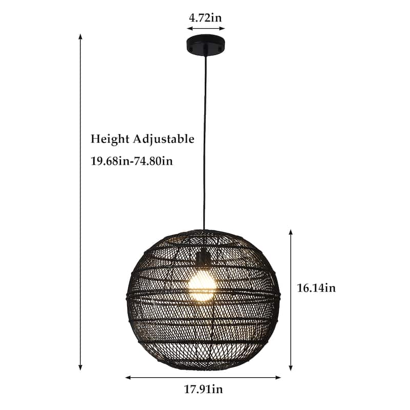 1-Light Globe Chandelier with Rattan Shade, No Bulbs Included