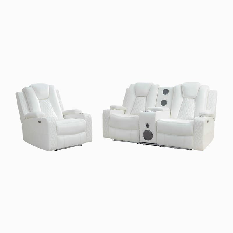 Premium Air Leather Home Theater Loveseat with LED Lights, Recliner with Built-in Speakers & Wireless Charging