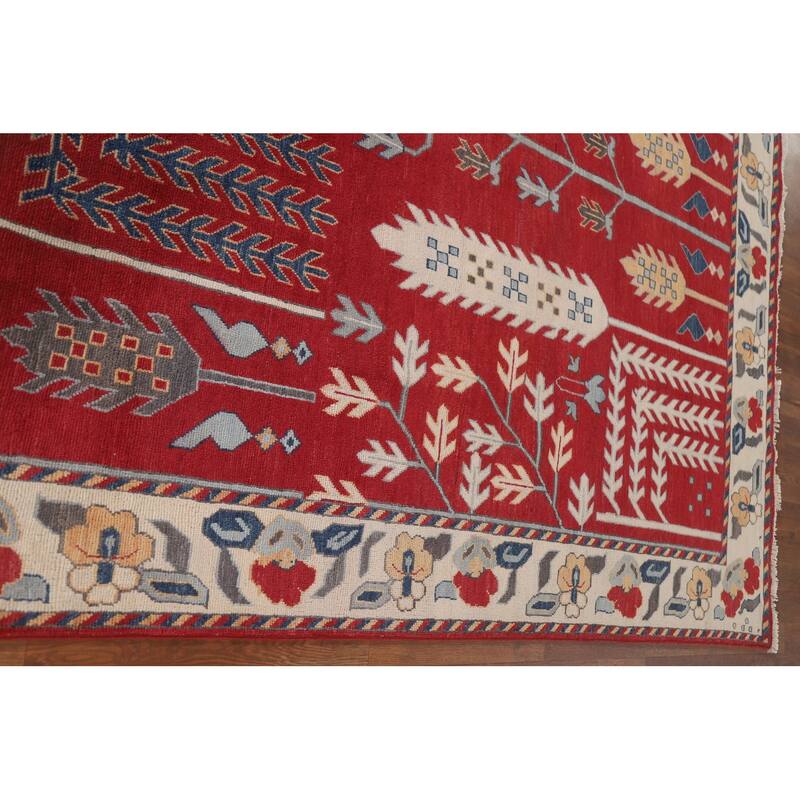 Hand Knotted Oriental 100% Wool Carpet Traditional Geometric Red Kazak Area Rug - 9' 10'' X 6' 10''