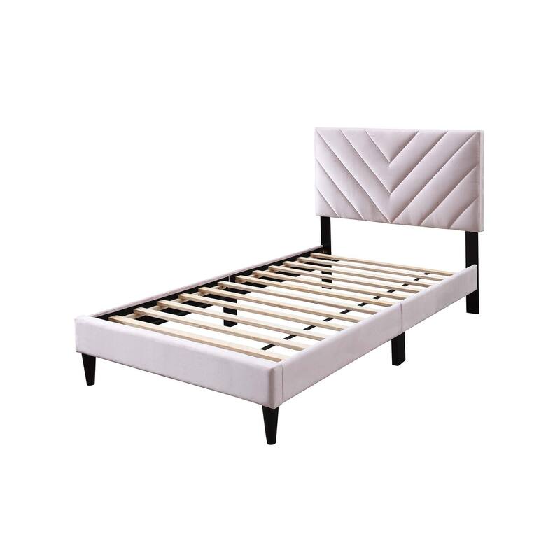 Adjustable Velvet Twin Bed with V-Stitch Headboard & 12-Slat Support
