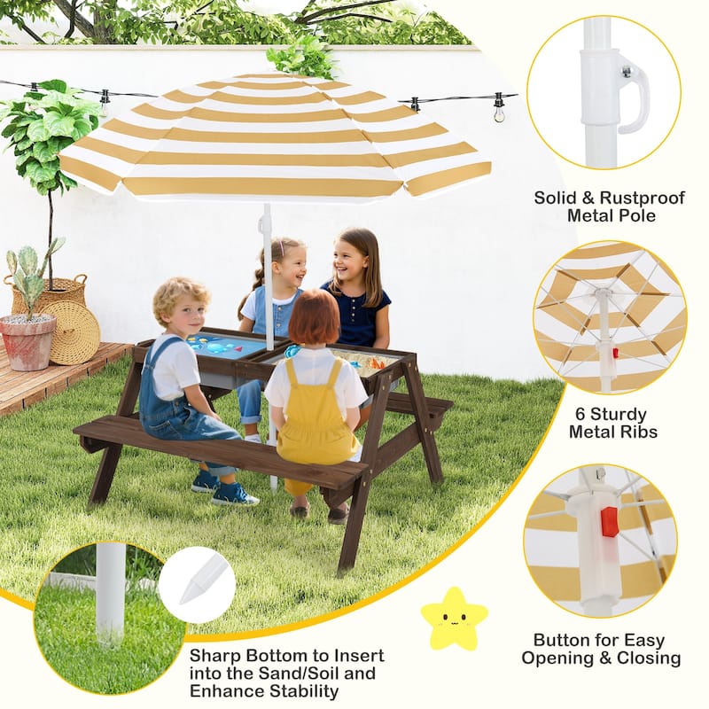 Costway 3-in-1 Kids Picnic Table Wooden Outdoor Sand & Water Table - See Details