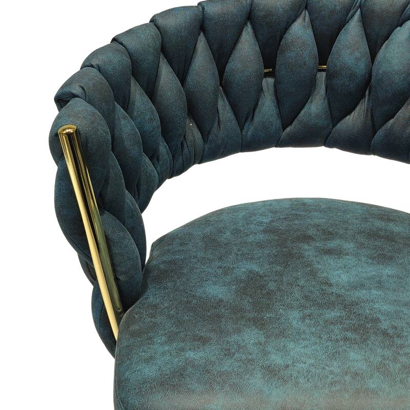 360 Swivel Suede Woven Bar Chair Set of 4, Upholstered Barstools with Metal Base