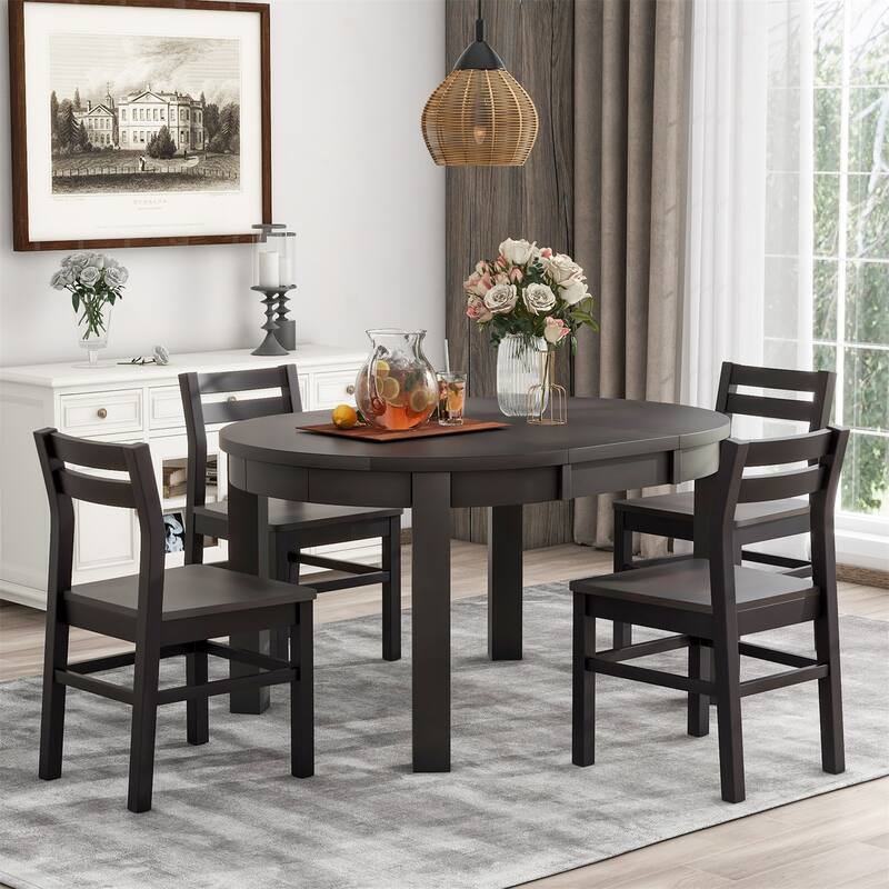 Merax Farmhouse 5Piece Extendable Round Dining Table Set Bed Bath