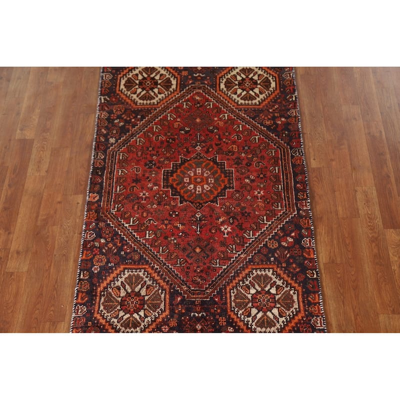 Tribal Geometric Shiraz Persian Vintage Area Rug Handmade Wool Carpet - 3'0"x 5'7"