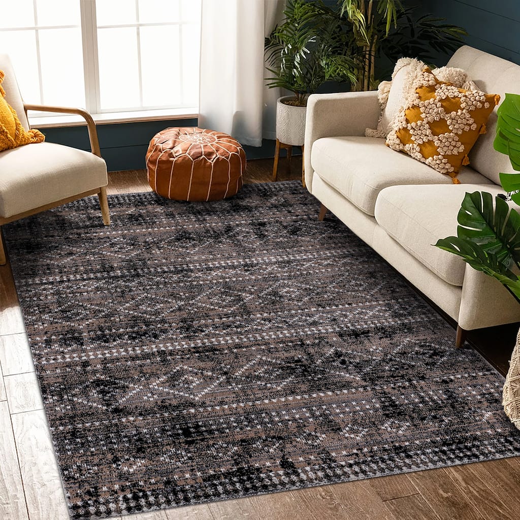 Desire Collection Abstract Brown/Black Area Rug