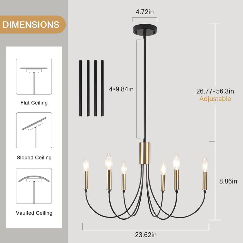 Modern Minimalist 6 - Light Hanging Candlestick Chandelier for Living Room Kitchen Island Bedroom Entryway - N/A