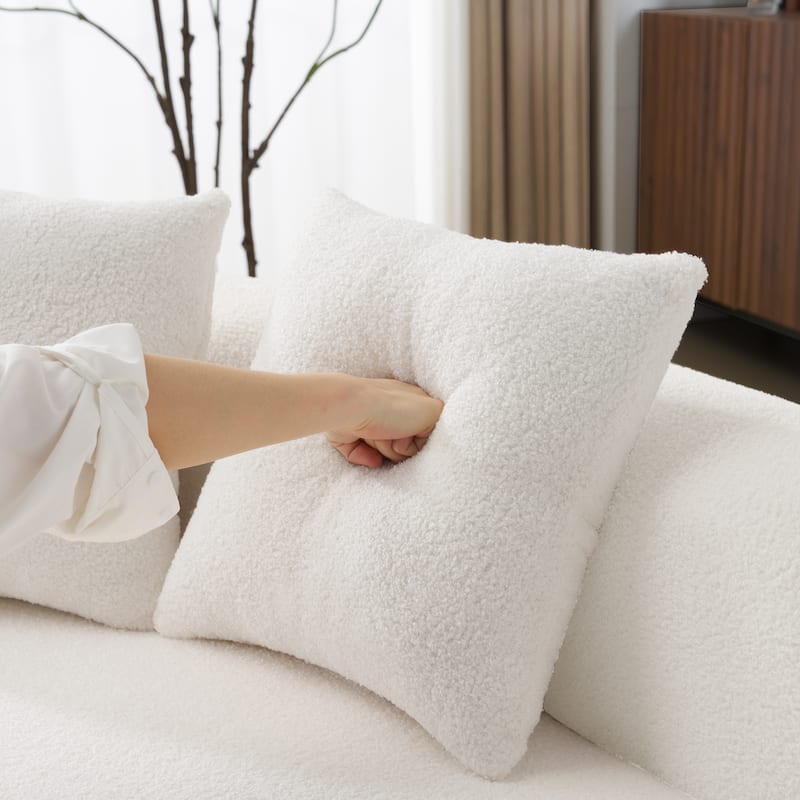 Curved Four Seater Full Compression Sponge Sofa,Teddy Velvet Fabric, No-Assembly Compact Sofa