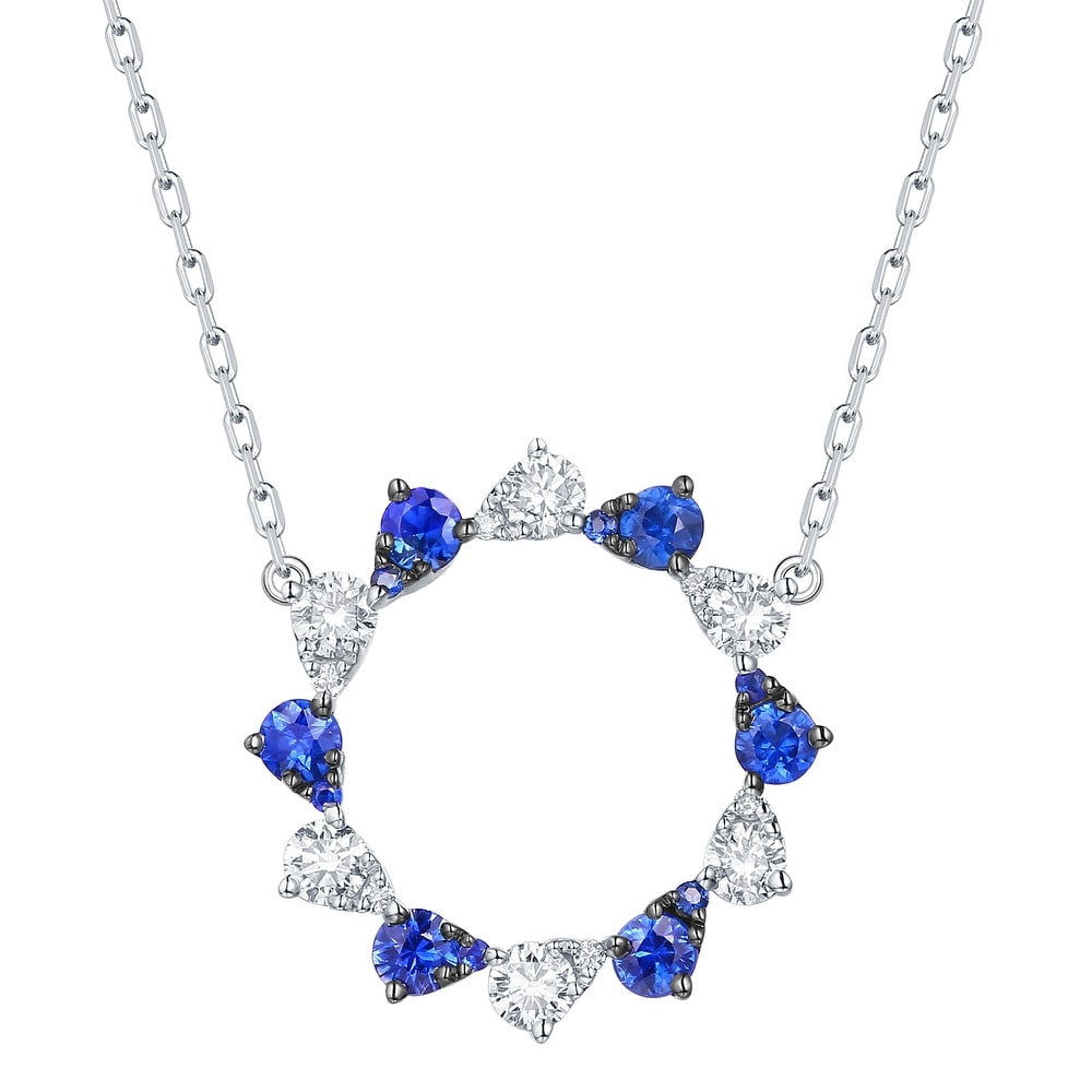 Prism Jewel Round 0.15Ct Prong Set Blue Diamond Solitaire Pendant 14k White Gold