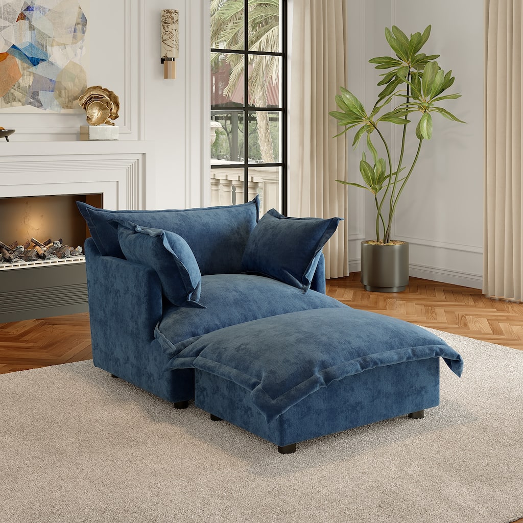 Modern Cloud Chaise Longue Accent Chair with Ottoman set