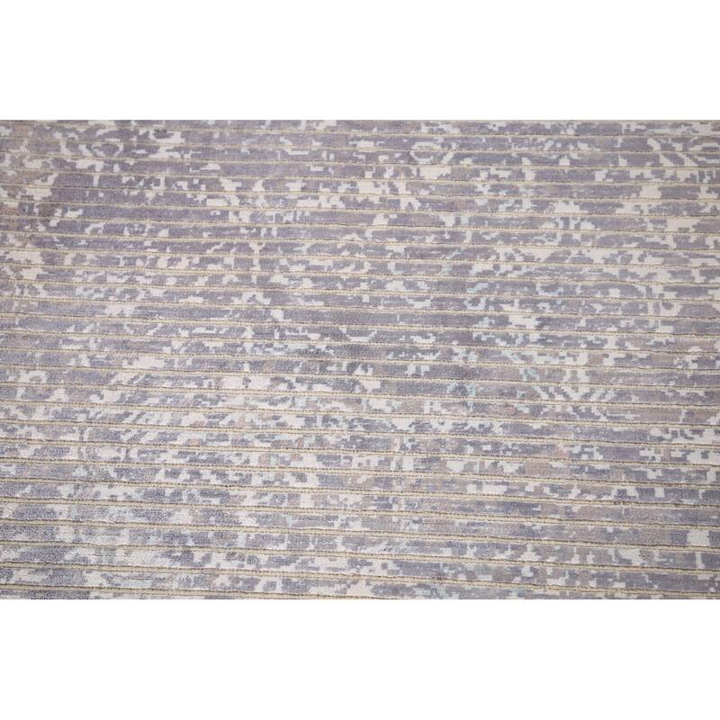 All-Over Striped Abstract Modern Accent Rug Hand-Knotted Wool Carpet - 2'8" x 5'0"
