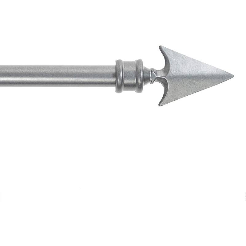Deco Essential 3/4 Inch Curtain Rod for Windows & Doors Curtains Extendable Grey with Flat Arrow Finials & Brackets Set