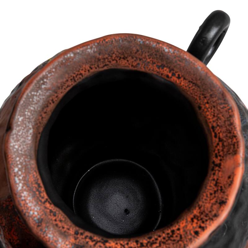 Textured Stoneware Vase with Handles and Reactive Glaze
