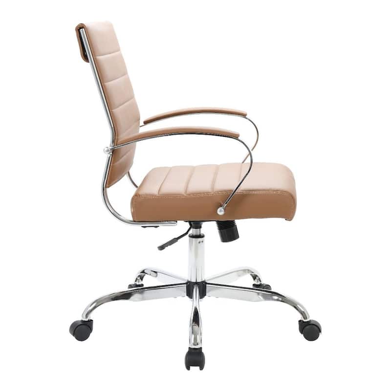 LeisureMod Benmar Mid-Back Swivel Leather Office Chair W/ Chrome Base